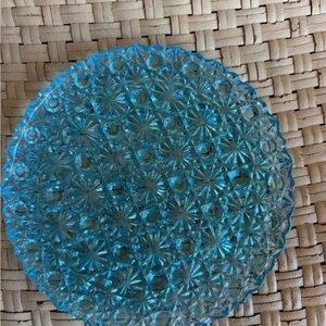Vintage Aqua Blue Tray 7” Textured Glass American Brilliant Rare
